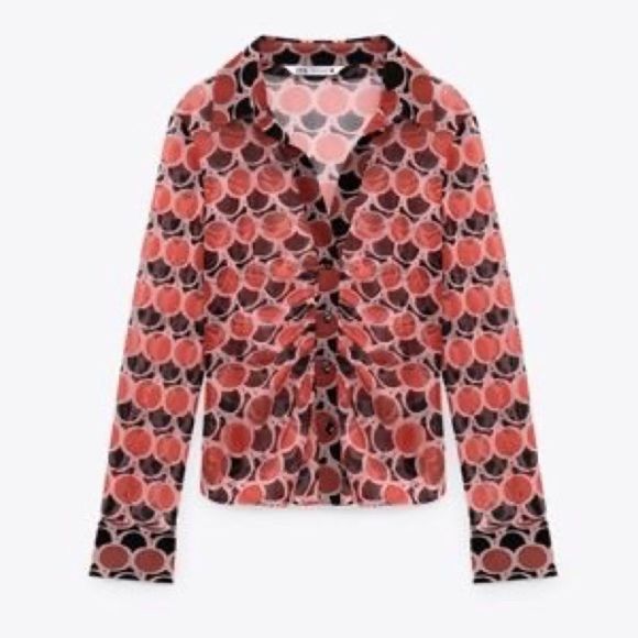 ZARA NWT SHEER BLOUSE BUTTON UP - Picture 2 of 9